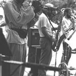 Photograph of Martin Banks playing the trumpet with band